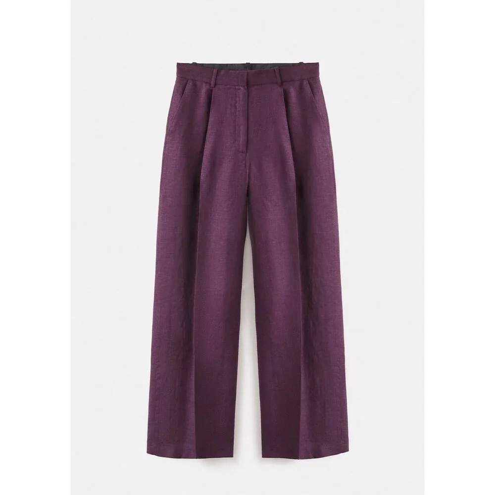 Straight-fit linen suit pants